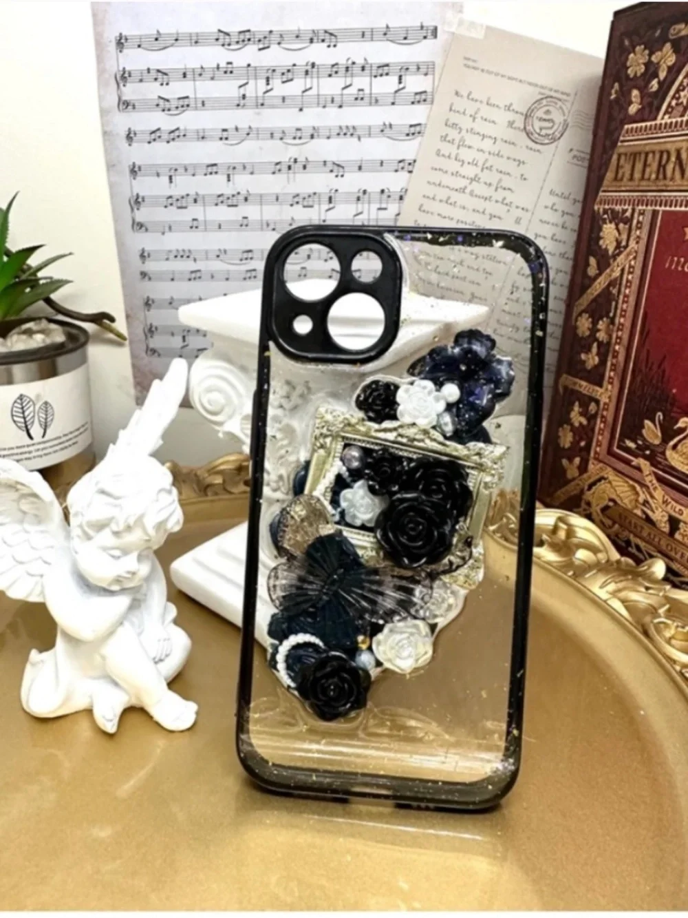 3 items.iPhone 13 Baroque butterfly and angel iPhone Case, Handmade case